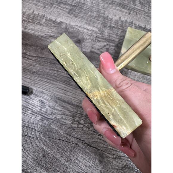 Set Of 2 Vintage Green Alabaster Fountain Pen Holders MCM Atomic Mad Men - Picture 15 of 16